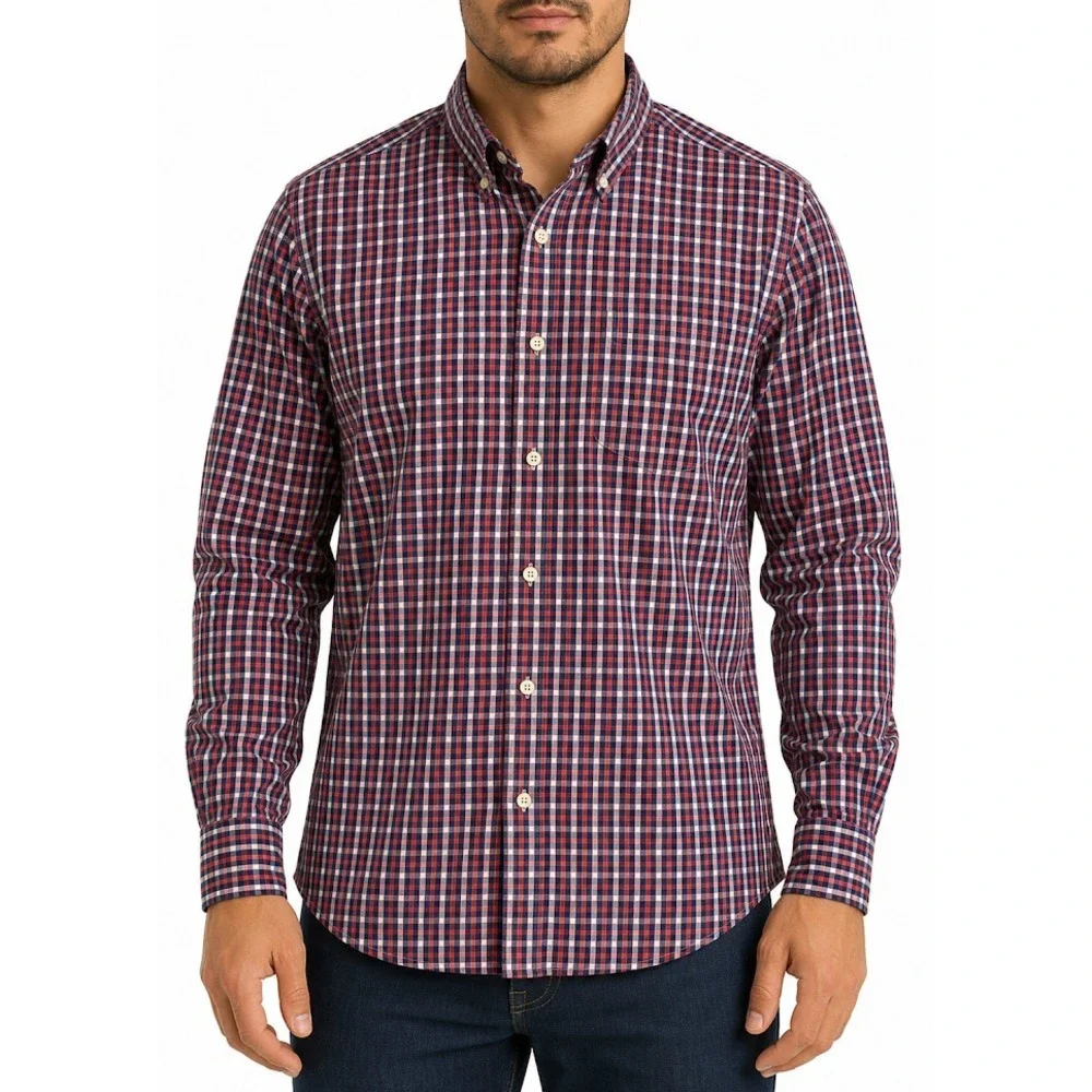 Banana Republic Shirt Men L Multicolor Plaid Soft Wash Tailored Slim Fit Cotton